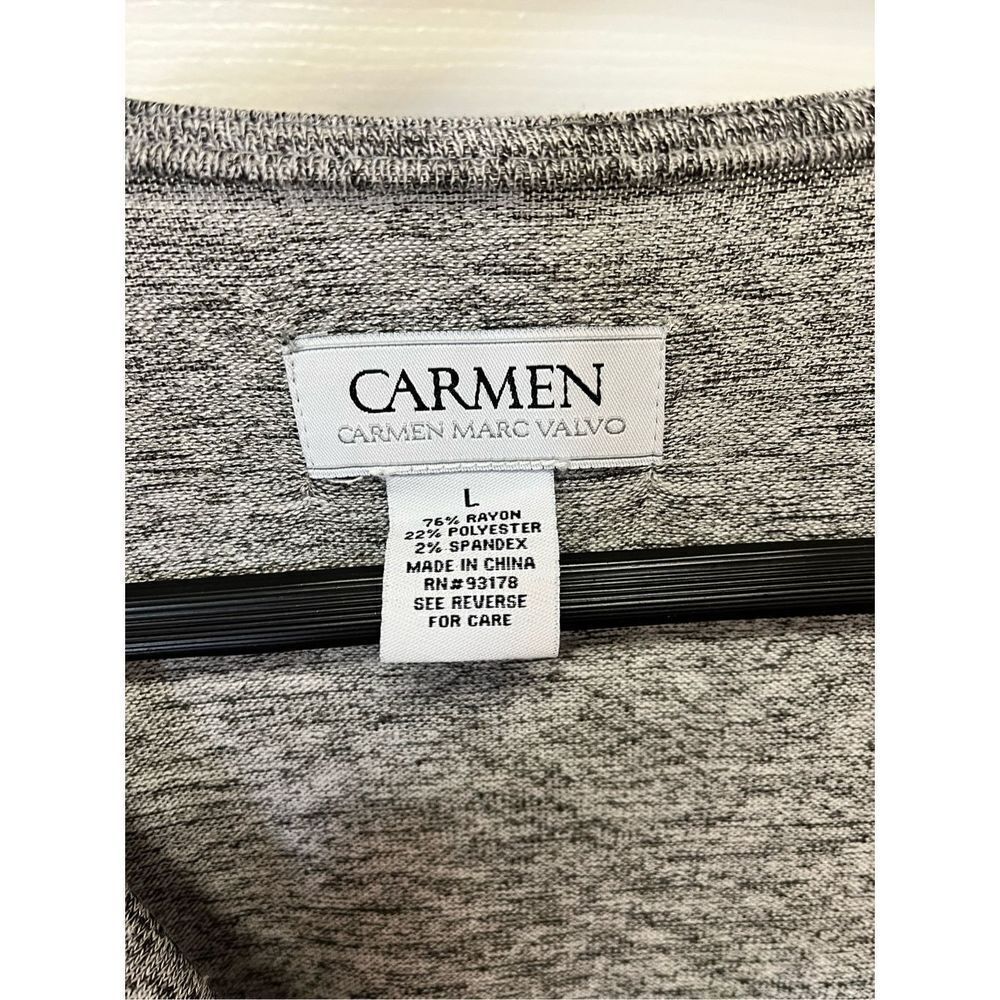 Carmen Marc Valvo Gray Jersey Zipper Shoulder Cowl Neck Top sz L EUC - Picture 3 of 6